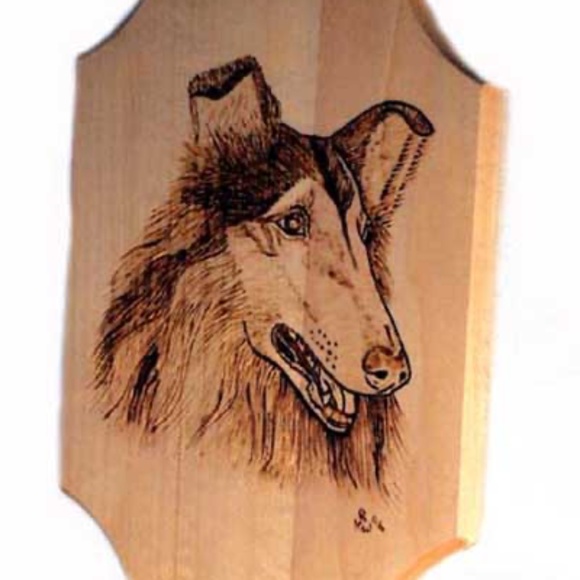 WOODBURNING, COLLIE DOG, HAND DONE, SIGNED, ONE OF A KIND, WELL DETAILED ART, - Picture 1 of 1